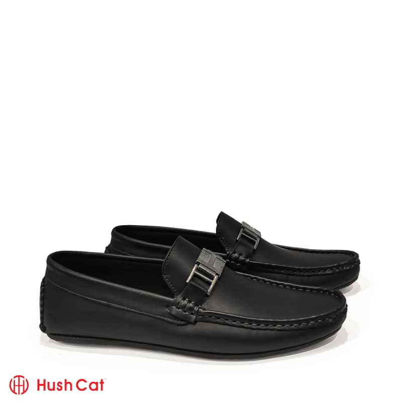 Men's Casual Black Mat Leather With Chorome Buckle Shoes – HushCat