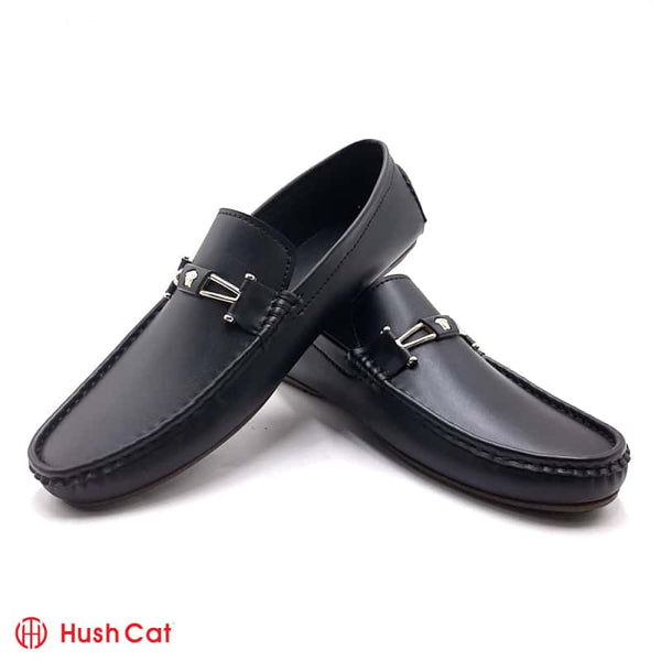 Hush Cat Mat Black Leather Loafers Men Loafers