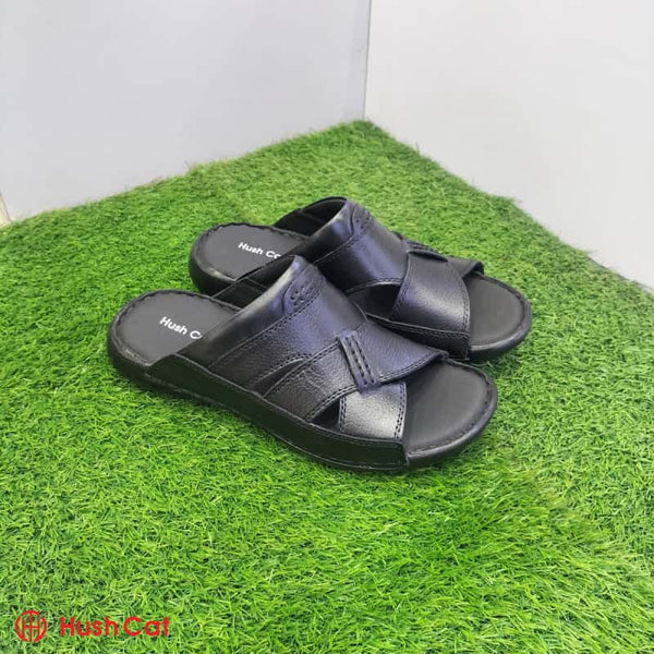 Men’s Black Mild Leather Medicated Cross Slipper