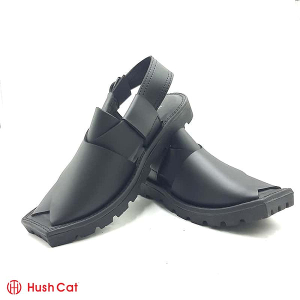 Mens Synthetic Leather Black Trendy Peshawari Chappal