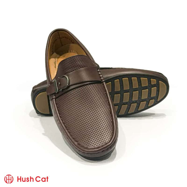 Hush Cat Buckle Embellished Coffee Mat Loafer Shoes Men Loafers